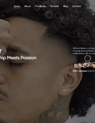William Ferrer homepage website design showcasing a modern barber brand in Pinole, California